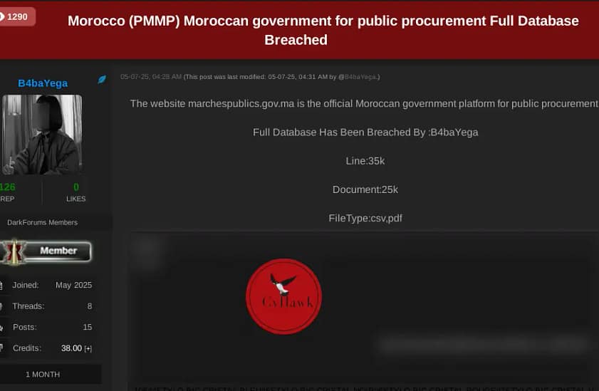 Threat Actor B4baYega Claims Hack of Moroccan Government Procurement Database